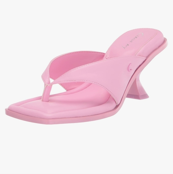 Circus by Sam Edelman Frances Pink Hibiscus curved Heeled thong Sandals size 9.5 - Picture 3 of 12